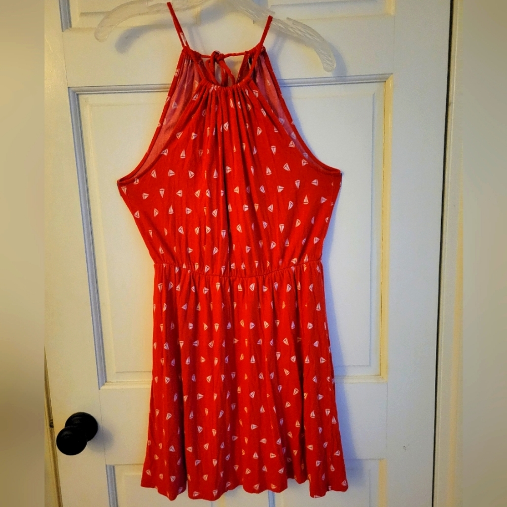 Haulter top, boat print cotton dress